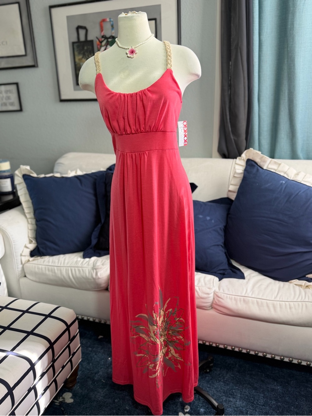 Y2K Women’s Coral Maxi Dress with Braided Straps